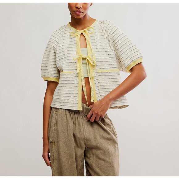 Free People Yellow and Cream Striped Hoodie - Picture 4 of 9